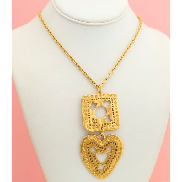 Vintage Square & Heart Gold Tone Necklace by Avon 37 inch - P16 - Picture 2 of 3